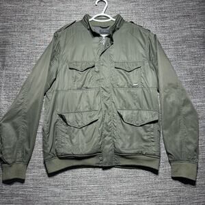 O'Neill Jacket Men's L Olive Green Military Style Full Zip Snap Lined Pockets